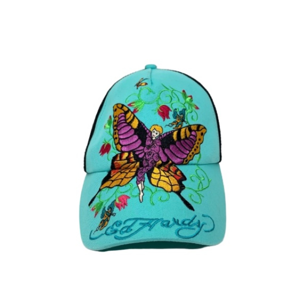 Ed Hardy Butterfly Floral Embroidered Adjustable Baseball Cap Cotton Kids Hat